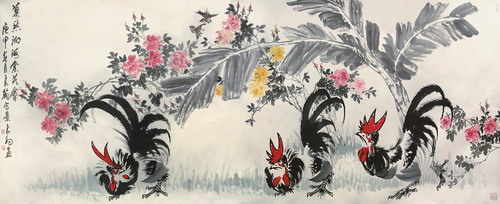 雄鸡海棠图（图）