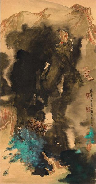 张大千《泼彩山水》欣赏（图）